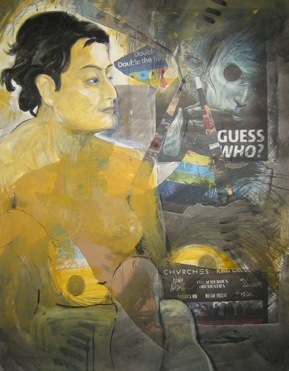 Guess Who? Oil, ink & collage